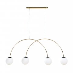 Lampa wisząca BOW na 4 żarówki – złote łuki z białymi kulami