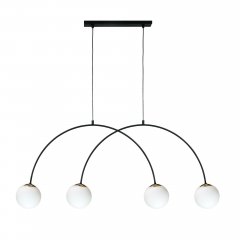 Lampa wisząca BOW na 4 żarówki – czarne łuki z białymi kulami