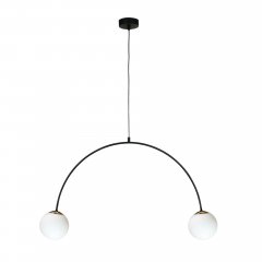 Lampa wisząca BOW na 2 żarówki – czarny łuk z białymi kulami