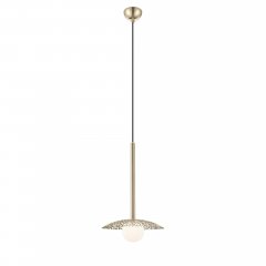 Lampa wisząca Nicosia złota – ażurowy klosz z kulą G9