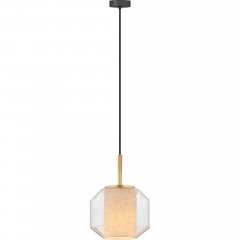 Lampa wisząca Solix złoto-czarna – szklany klosz z lnianym abażurem