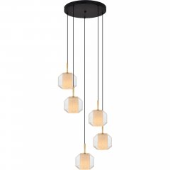 Lampa wisząca Solix czarno-złota – 5 kloszów z tkaniny i szkła