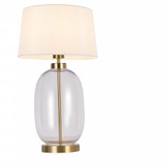 Lampa stołowa VAZE Biały / Złoty – szklana podstawa z abażurem